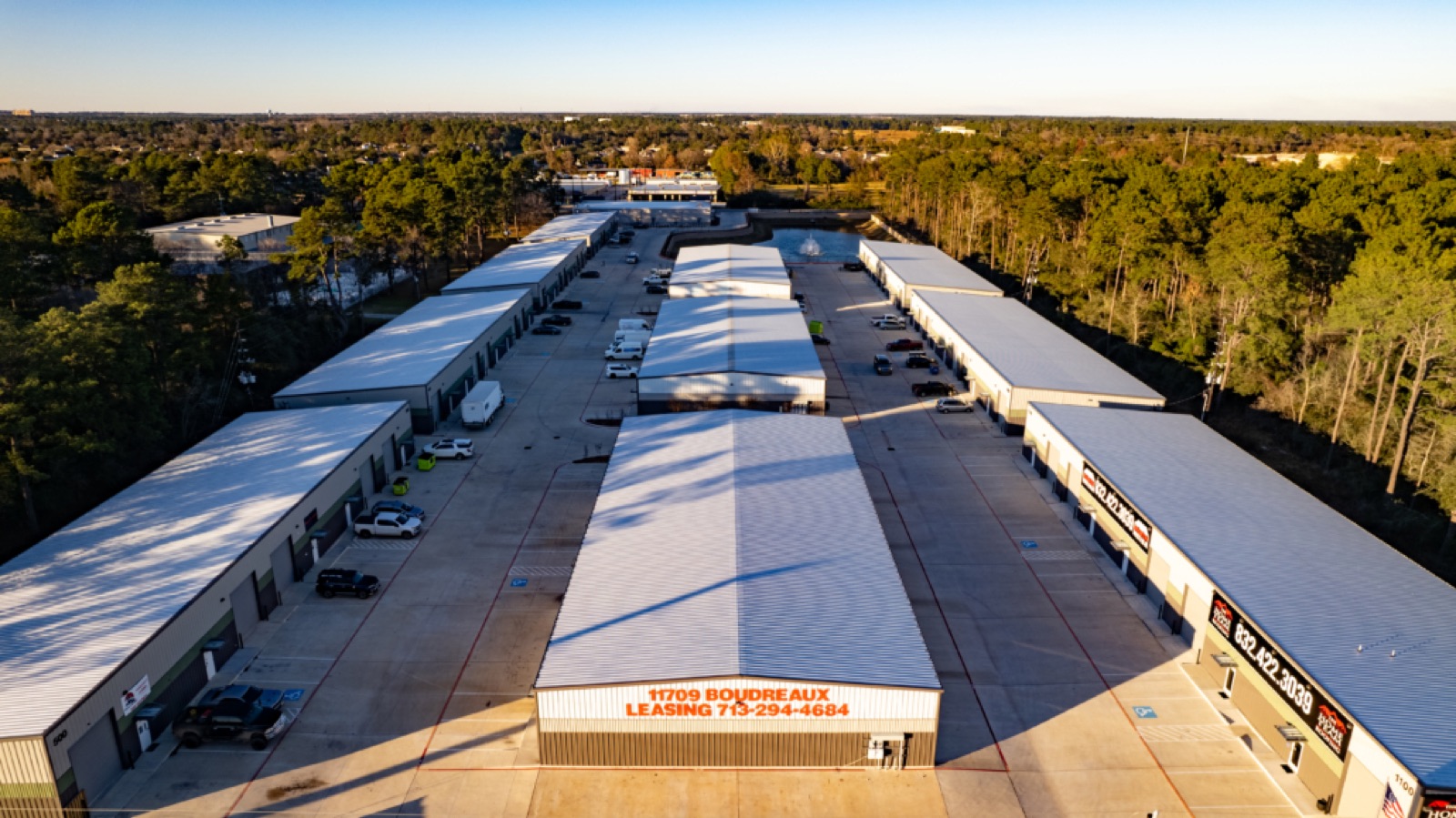 Aerial view of multi-tenant commercial buildings