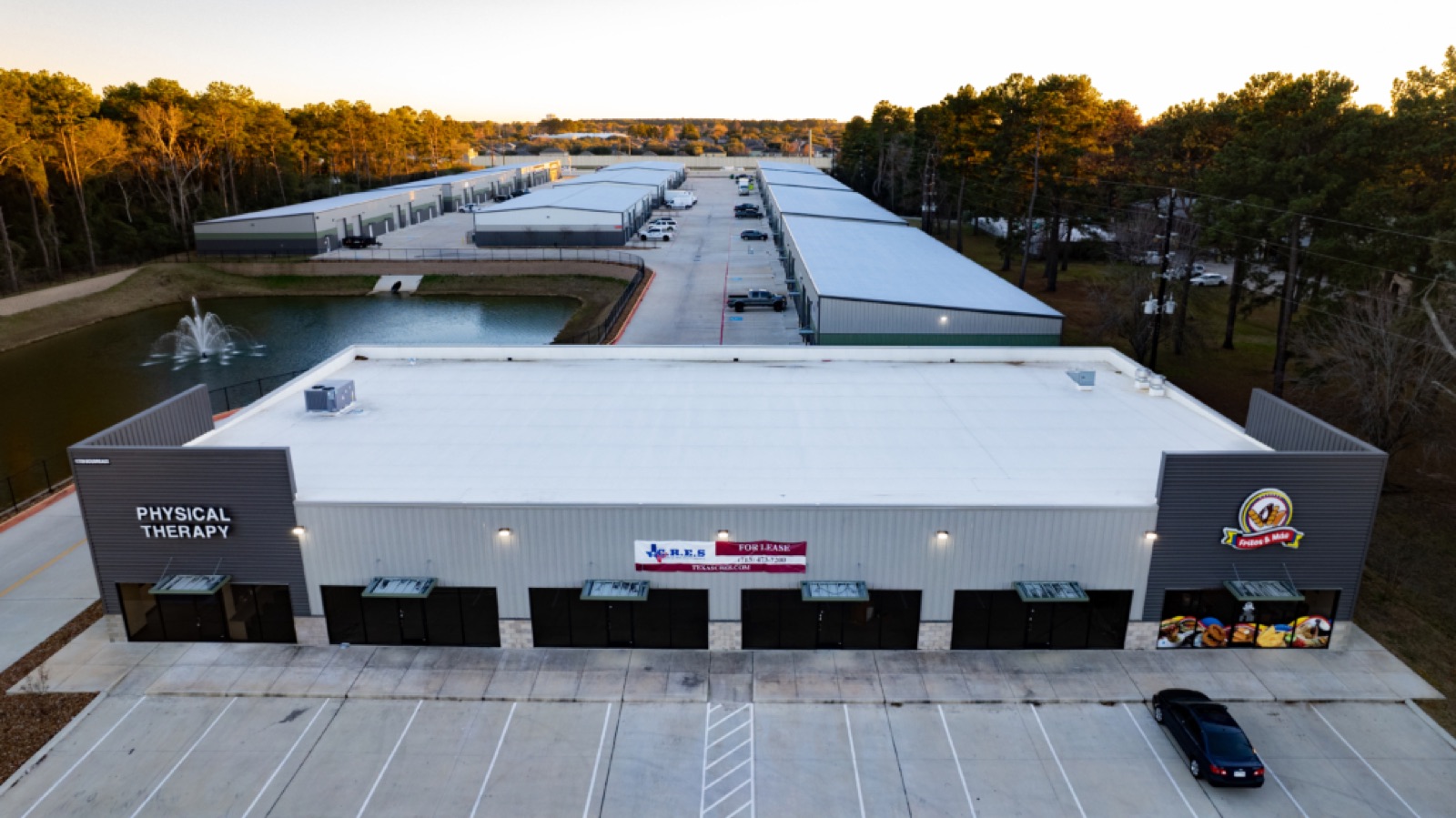 Aerial view of a completed neighborhood retail center